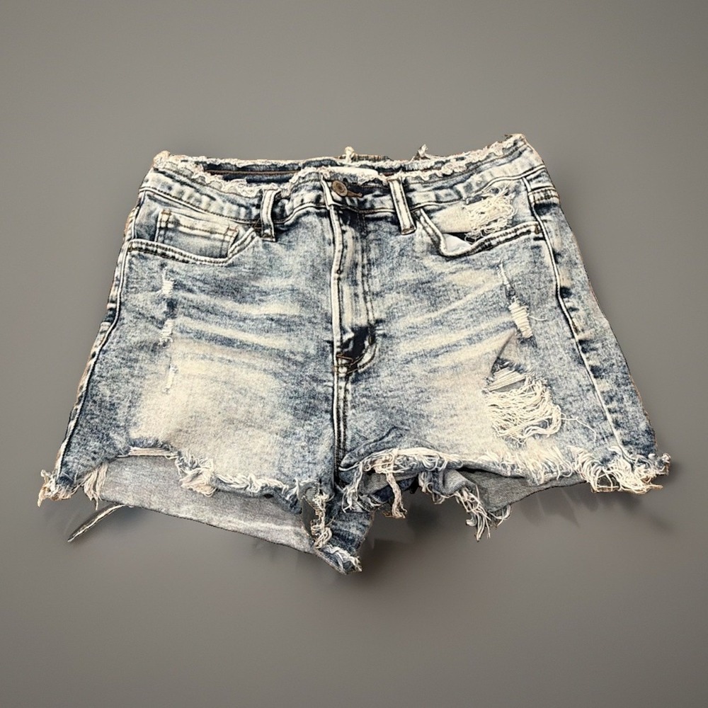 VERVET Women's Jean Shorts Denim Frayed Destressed Acid Washed Size M EUC